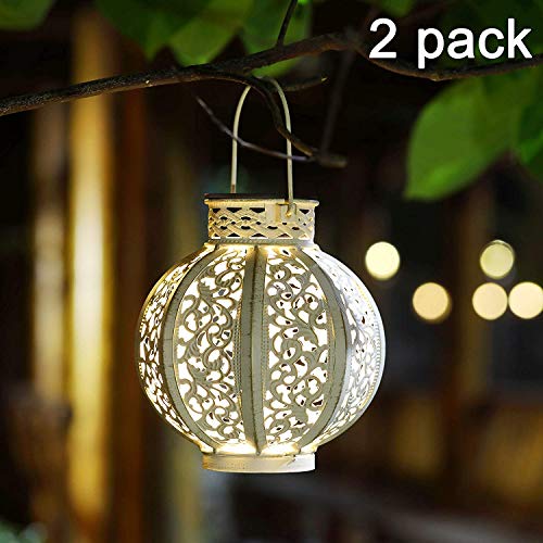 Product Cover MAGGIFT 2 Pack Hanging Solar Lights Outdoor Solar Lights Retro Hanging Solar Lantern with Handle, 6 Lumens, White