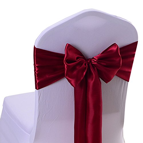 Product Cover iEventStar Satin Sash Chair Bow Cover Wedding Banquet Party Decoration (10, Burgundy)