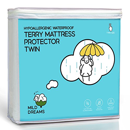 Product Cover Milddreams Waterproof Mattress Protector Cover Twin Size (39x75+14 inch Deep) - Plastic Bed Cover - Waterproof Fitted Sheet Cotton Terry - Vinyl Free - Hypoallergenic