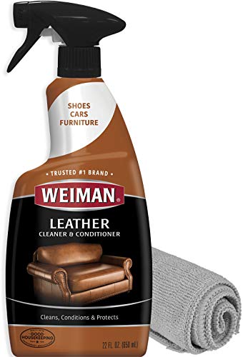 Product Cover Weiman Leather Cleaner and Polish for Furniture and Car with Microfiber Cloth - Non Toxic Clean and Condition Car Seats, Shoes, Couches and More - 22 Fluid Ounces