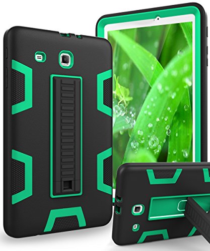 Product Cover TIANLI Samsung Galaxy Tab E 9.6 Case Anti-Scratch Shockproof Three Layer Full Body Armor Protection with Sturdy Kickstand Anti-Fingerprint,Black Green