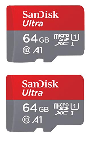 Product Cover SanDisk Ultra Plus 64GB microSDXC UHS-I Card with SD Adapter, Grey/Red, Full HD up to 100 MB/S For Android Phone, Tables and Camera (2 Pack of 64 GB Micro SD- Card)