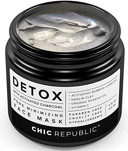 Product Cover ORGANIC Charcoal and Clay Mask - Acne Face Masque with Kaolin Clay, Organic Rosehip Oil, Vitamin C - Pore Minimizing, Gentle Exfoliating, Anti Aging Hydrating Mask - Acne, Blackhead Treatment