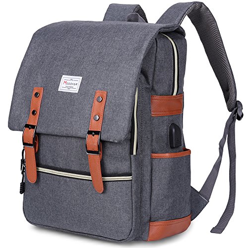 Product Cover Modoker Vintage Laptop Backpack for Women Men,School College Backpack with USB Charging Port Fashion Backpack Fits 15 inch Notebook (Grey)