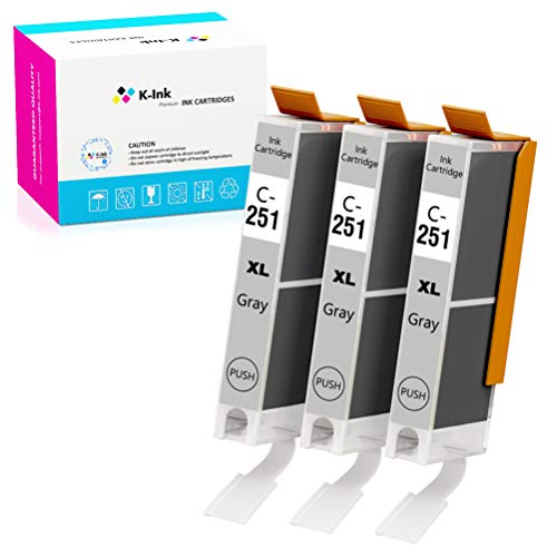 Product Cover K-Ink Compatible Ink Cartridge Replacement for Canon CLI-251 CLI 251 XL Gray for PIXMA MG6320 IP8720 MG7520 MG7120 (3 Gray)