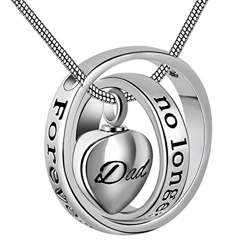 Product Cover Cring Coco Womens&Mens No Longer by My Side,Forever in My Heart Carved Locket Cremation Urn Necklace for mom & dad (Dad)