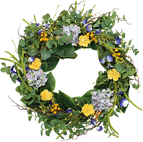 Product Cover The Wreath Depot Aftonshire Silk Spring Front Door Wreath 24 Inch, Beautiful Handcrafted Wreath Design, White Storage Gift Box Included