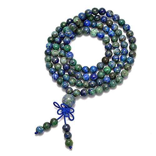 Product Cover AD Beads Natural Gemstones Buddhist 108 Prayer Healing Beads Mala Stretchy Bracelet Necklace 6mm (Lapis Lazuli Chrysocolla)