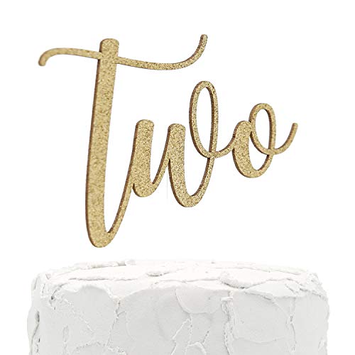 Product Cover NANASUKO 2nd Birthday Cake Topper - Two - Double Sided Gold Glitter - Premium Quality Made in USA