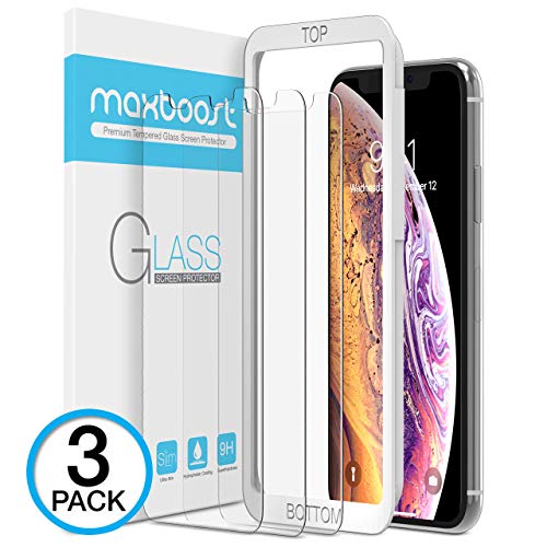 Product Cover Maxboost Clear Tempered Glass 3D Touch 0.25 mm Accurate Screen Protector for Apple iPhone X 2017 Pack of 3