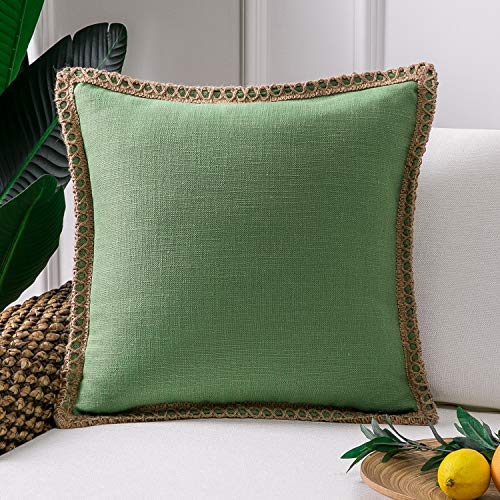 Product Cover Phantoscope Farmhouse Decorative Throw Pillow Covers Burlap Linen Trimmed Tailored Edges Outdoor Pillows Green 18 x 18 inches, 45 x 45 cm