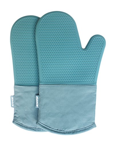 Product Cover Honla Silicone Oven Mitts,Heat Resistant to 500 F,1 Pair of Non Slip Kitchen Oven Gloves for Cooking,Baking,Grilling,Barbecue Potholders,Teal