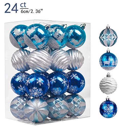 Product Cover Valery Madelyn 24ct 60mm Winter Wishes Silver Blue Shatterproof Christmas Ball Ornaments Decoration for Christmas Tree