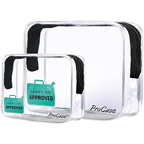 Product Cover ProCase TSA Approved Clear Travel Toiletry Bag, Quart Size Zipper Organizer Airport Airline Compliant Bag Carry-On Luggage for Liquids Creams Gels 3-1-1 Kit (Set of 2, Large + Small)