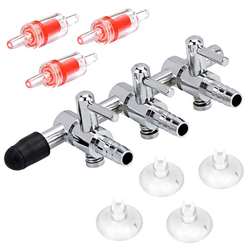 Product Cover Pawfly 3-Way Aquarium Air Flow Control Lever Valve Distributor Splitter Pump Accessories Set with 3 Check Valves & 4 Suction Cups