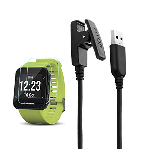 Product Cover JIUJOJA for Garmin Forerunner 35 Charger Charging Clip Synchronous Data Cable and 2Pcs Free HD Tempered Glass Screen Protector Charger for Garmin Foreruuner 35 Smart Watch