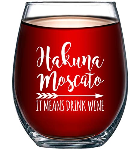 Product Cover Hakuna Moscato It Means Drink Wine Funny Stemless Wine Glass 15oz - Unique Christmas Gift Idea for Her, Mom, Wife, Girlfriend, Sister, Grandmother, Aunt - Perfect Birthday Gifts for Women