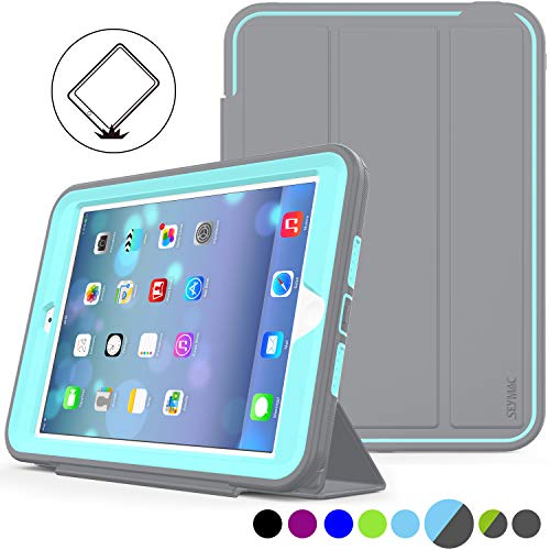 Product Cover iPad Mini 1/2/ 3 Case Three Layer Heavy Duty Shock Poof Smart Cover, Auto Sleep Wake with Leather Stand Feature for iPad Mini 1/2/3 (Gray/SkyBlue)
