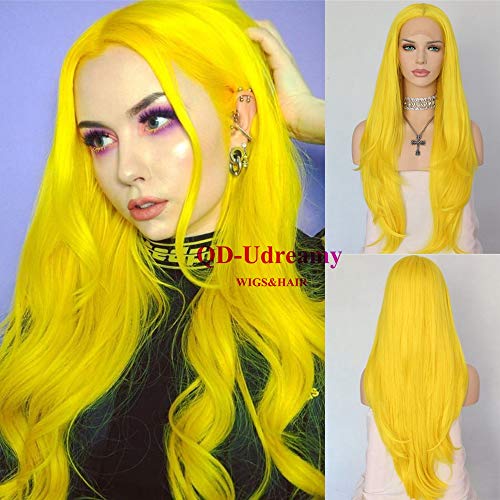 Product Cover QD-Udreamy Yellow Lace Front Wigs Heat Resistant Soft Front Lace Hair Replacement Synthetic Hair Wigs