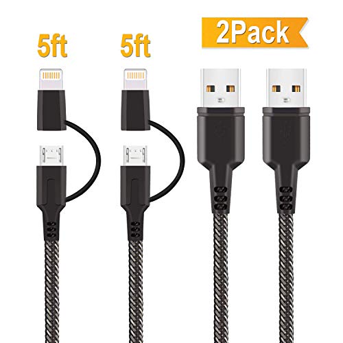 Product Cover Marchpower iPhone and Android Charger Multiple USB Charge Cable MFi Certified, 2 in 1 2Pack 5FT Micro and Lightning Cable for iPhone Xs MAX XR X 8 8Plus iPad Samsung Kindle Black