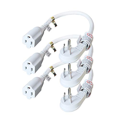 Product Cover FIRMERST 1875W Flat Plug 1Ft Extension Cord 15A for Kitchen Home Appliance Office White (3 Pack)