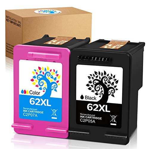 Product Cover H&BO TOPMAE Remanufactured Ink Cartridge Replacement for HP 62XL use for HP Envy 5660 7640 5540 5640 5643 5642 5644 5646 7645 Officejet 5740 5745 5743 200 250 (1 Black +1 Tri-Color)