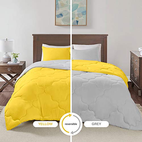 Product Cover Comfort Spaces Vixie 2 Piece Comforter Set All Season Reversible Goose Down Alternative Stitched Geometrical Pattern Bedding, Twin/Twin XL, Yellow/Grey