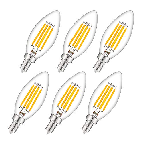 Product Cover CRLight 3000K Dimmable LED Candelabra Bulb 4W Soft White, 40W Equivalent 400LM E12 Base LED Chandelier Bulbs, B11 Clear Glass Candle Torpedo Shape, 360 Degree Beam Angle, 6 Pack