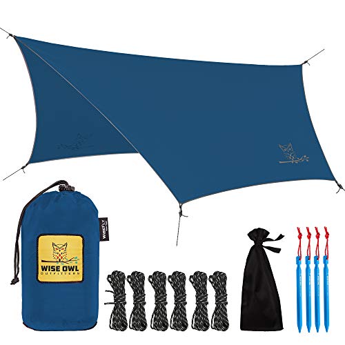 Product Cover Wise Owl Outfitters Rain Fly Tarp - The WiseFly Premium 11 x 9 ft Waterproof Camping Shelter Canopy - Lightweight Easy Setup for Hammock or Tent Camp Gear - Blue