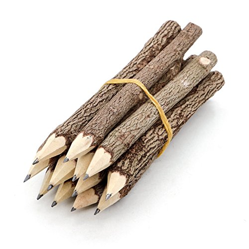 Product Cover BSIRI Pencil Wood Favors of Graphite Wooden Tree Rustic Twig Pencils Unique Birch of 12 Camping Lumberjack Decorations Party Supplies Novelty Gifts as a Natural Pencil Gifts for Kids in Classroom