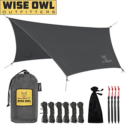 Product Cover Wise Owl Outfitters Rain Fly Tarp - The WiseFly Premium 11 x 9 ft Waterproof Camping Shelter Canopy - Lightweight Easy Setup for Hammock or Tent Camp Gear - Charcoal Grey & Light Grey