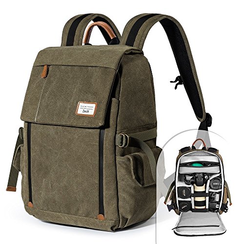 Product Cover Camera Backpack Zecti Waterproof Canvas Professional Camera Bag for Laptop and Other Digital Camera Accessories with Rain Cover-Green