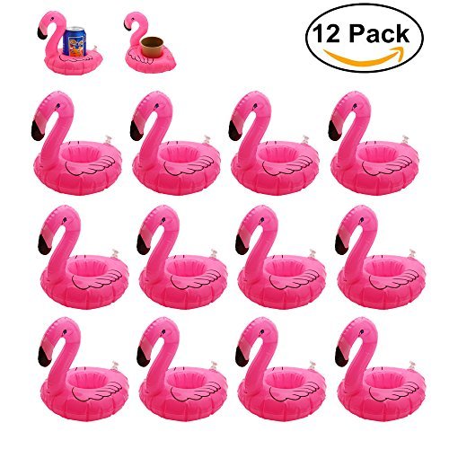 Product Cover Nyrwana Inflatable Floating Flamingo Drink Swimming Pool Float Coasters Coke Cup Holder for Beverage Cans Cups and Bottles Fun Kid and Adult (12 Pack)