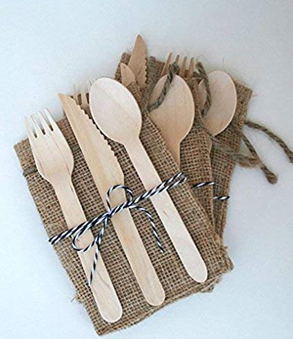 Product Cover 300 Pieces Disposable Wooden Cutlery Set by Easy Life Creations with 100 Forks 100 Knifes 100 Spoons | 100% Eco-Friendly Disposable Silverware, Birch Wood, Biodegradable, Compostable Utensils | EBOOK