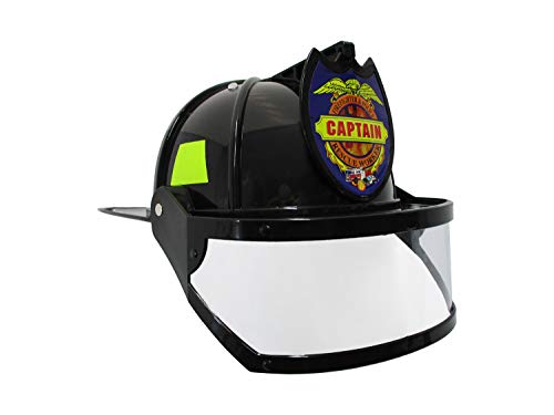 Product Cover Nicky Bigs Novelties Fire Chief Plastic Helmet with Folding Visor Costume, Black/Yellow, One Size