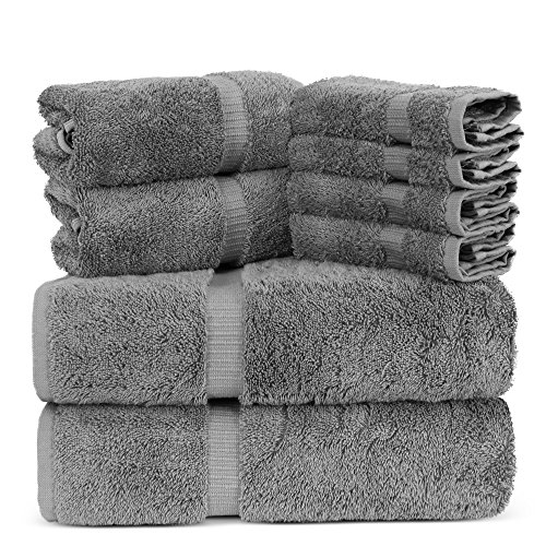 Product Cover Towel Bazaar Luxury Hotel and Spa Quality Dobby Border 100% Turkish Cotton Eco-Friendly and Highly Absorbent Towel Set (Set of 8, Gray)
