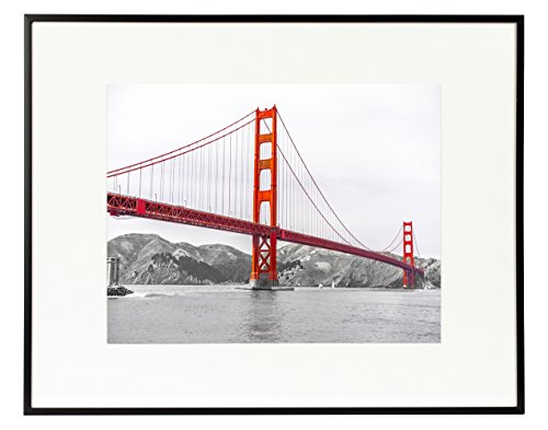 Product Cover Frametory, 16x20 Poster Frame,Aluminum Matte Black Photo Frame with Ivory Color Mat for 11x14 Picture & Real Glass (Metal, 16x20)
