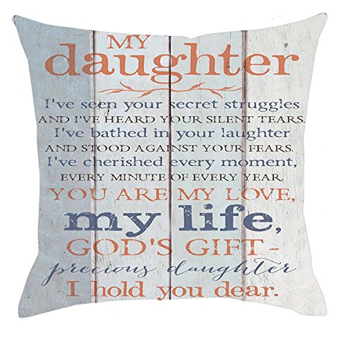 Product Cover Bnitoam Life Sentiment Phrases My Daughter I Hold You Dear Cotton Linen Throw Pillow Covers Case Cushion Cover Sofa Decorative Square 18 x 18 inch (2)