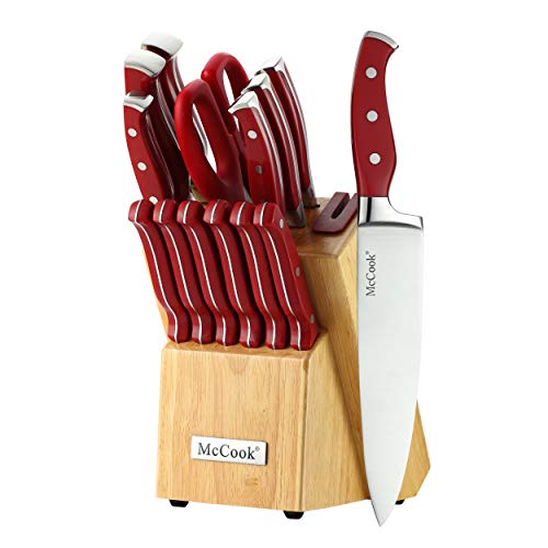 Product Cover McCook MC24 14 Pieces FDA Certified High Carbon Stainless Steel kitchen knife set with Wooden Block, All-purpose Kitchen Scissors and Built-in Sharpener