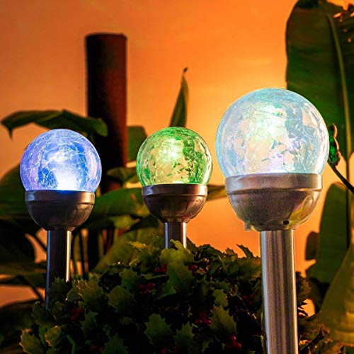 Product Cover GIGALUMI Solar Lights Outdoor Christmas Yard Decoration, Cracked Glass Ball Dual LED Garden Lights, Landscape/Pathway Lights for Path, Patio, Yard-Color Changing and White-3 Pack