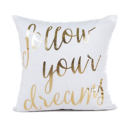 Product Cover 4TH Emotion Gold Follow Your Dreams Inspirational Quotes Throw Pillow Case Cushion Cover Cotton Polyester 18x18 Inches for Sofa Couch
