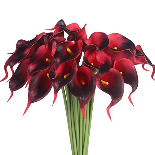 Product Cover JUSTOYOU 20pcs Artificial Calla Lily Real Touch Latex Flower for Bride Wedding Home Decor (Dark Red)