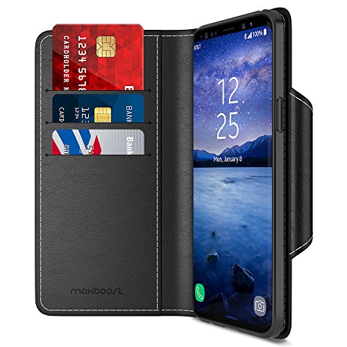 Product Cover Maxboost Galaxy S9 Wallet Case mWallet Series [Folio Cover][Stand Feature] Premium Samsung Galaxy S9 Credit Card Flip Case [Black] Protective PU Leather with Card Slot + Side Pocket Magnetic Closure