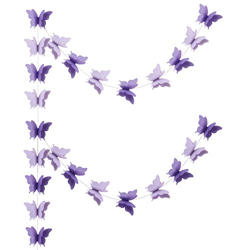 Product Cover zilue Butterfly Banner Decorative Paper Garland for Wedding, Baby Shower, Birthday & Theme Decor 110 Inches Long Set of 2 Pieces Lightpurple