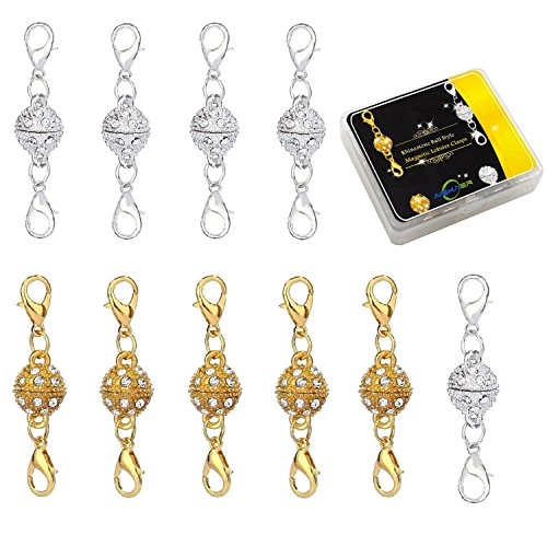 Product Cover Aiskaer 10 Pcs Gold Color and Silver Color Rhinestone Ball Style Magnetic Lobster Clasps for Jewelry Necklace Bracelet