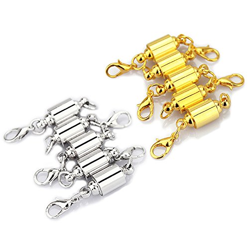 Product Cover LolliBeads (TM) Barrel Style Magnetic Jewelry Clasps Findings Magnetic Lobster Clasps for Necklace 8 mm Silver/Gold Mixed 10 Sets
