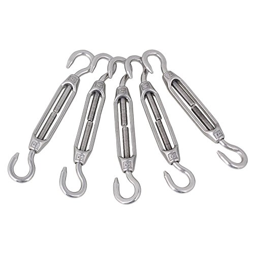 Product Cover eoocvt Stainless Steel 304 Turnbuckle Wire Rope Tension Pack of 5 (M4, Hook & Hook)