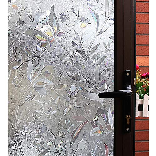 Product Cover Mikomer Tulip Decorative Window Film,No Glue Frosted Privacy Film,Stained Glass Door Film,Reflective Static Cling Heat Control Anti UV Window Decoration for Home and Office,35 inches by 78.7 inches
