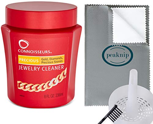 Product Cover Connoisseurs Jewelry Cleaner, For Gold, Diamond, Platinum & Precious Stones, with Cleaning Basket, Brush and Polishing Cloth
