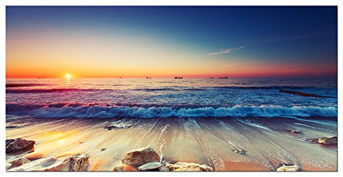 Product Cover Pyradecor One Panel Sea Waves Large Giclee Canvas Prints Modern Seascape Artwork Landscape Pictures Paintings on Stretched and Framed Canvas Wall Art for Living Room Home Decorations L